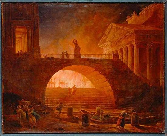 Hubert Robert Fire of Rome Norge oil painting art